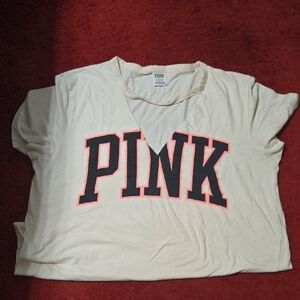 PINK Victoria's Secret Cream Tee with Pink Accents